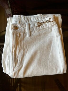 H&M White Wide Leg Jeans with Gold Hardware
